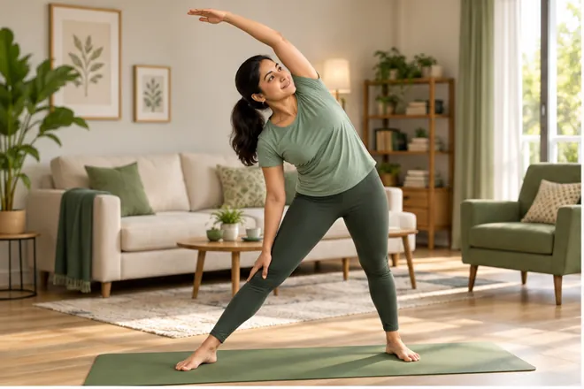 AI illustration of a person exercising at home